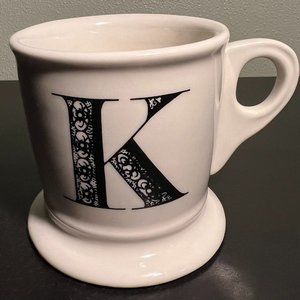 Anthropologie Monogram Initial Letter "K” Shaving Style Cup Mug